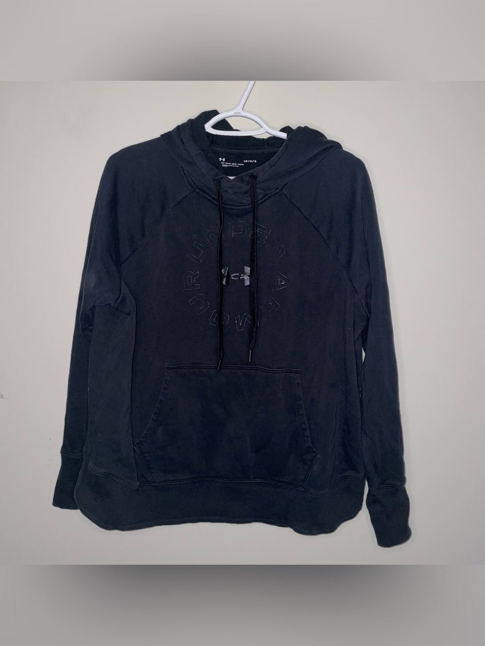 Under Armor Black Loose L Front Vinyl Logo Streetwear Classic Hoodie Sweatshirt